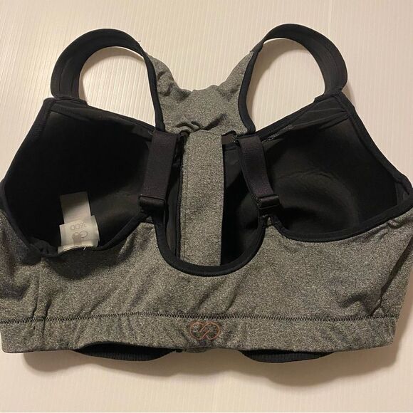 Calia by Go All Out Front Zip Sports Bra high intensity gray black 36DD - Picture 7 of 11